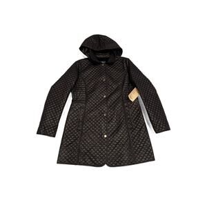 NEW St John’s Bay quilted hooded long jacket black